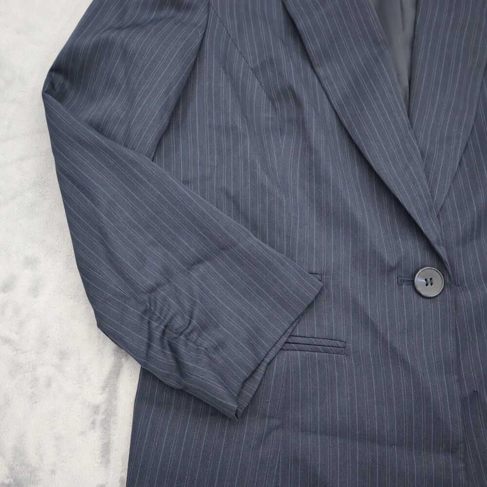 9 and Co Suit Womens 10 Black Pinstriped Single Breasted Notch Lapel Jacket - Picture 10 of 16